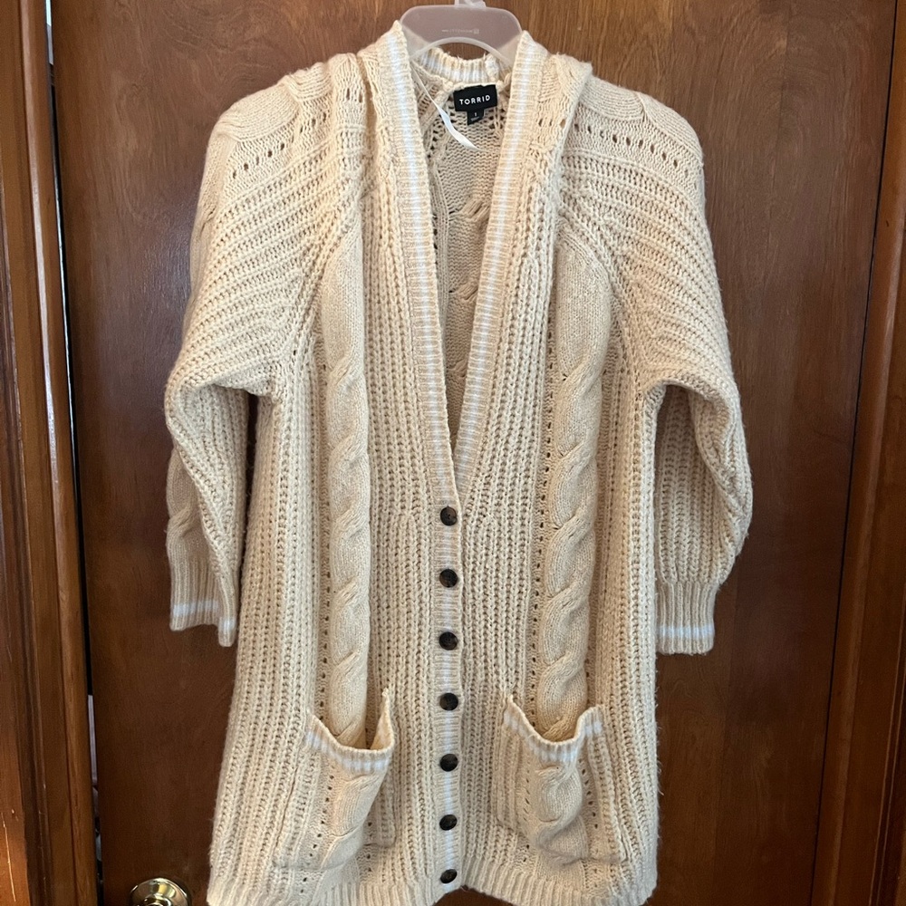 Torrid Preppy Cream Cable Knit Cardigan
